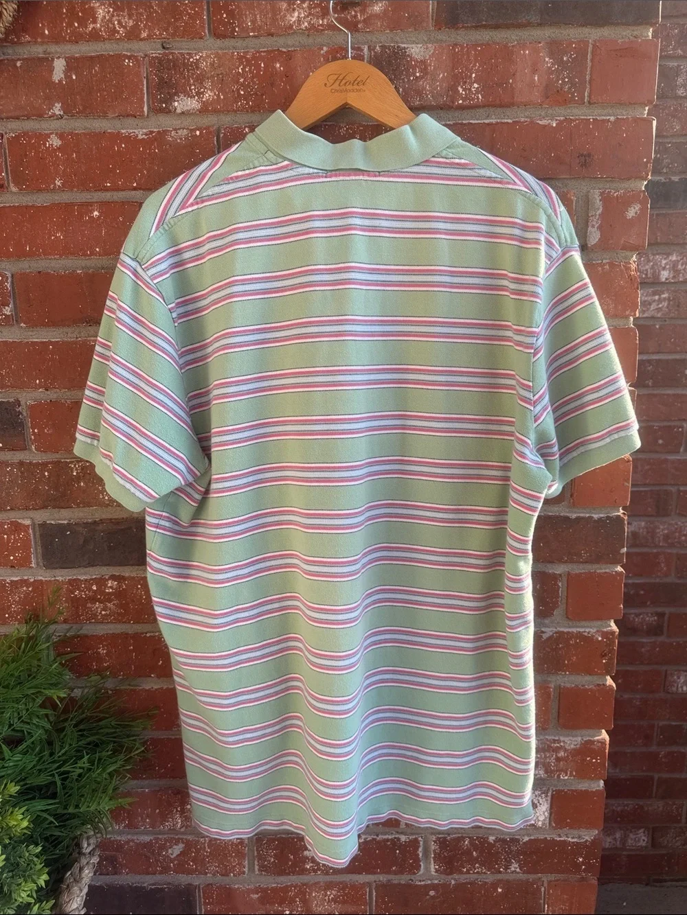 Ralph Lauren Green Polo with Stripes and signature horse logo.